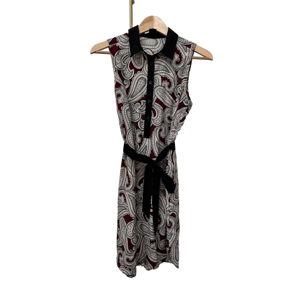 Ann Taylor Burgundy Black White Paisley Sleeveless Mini Dress